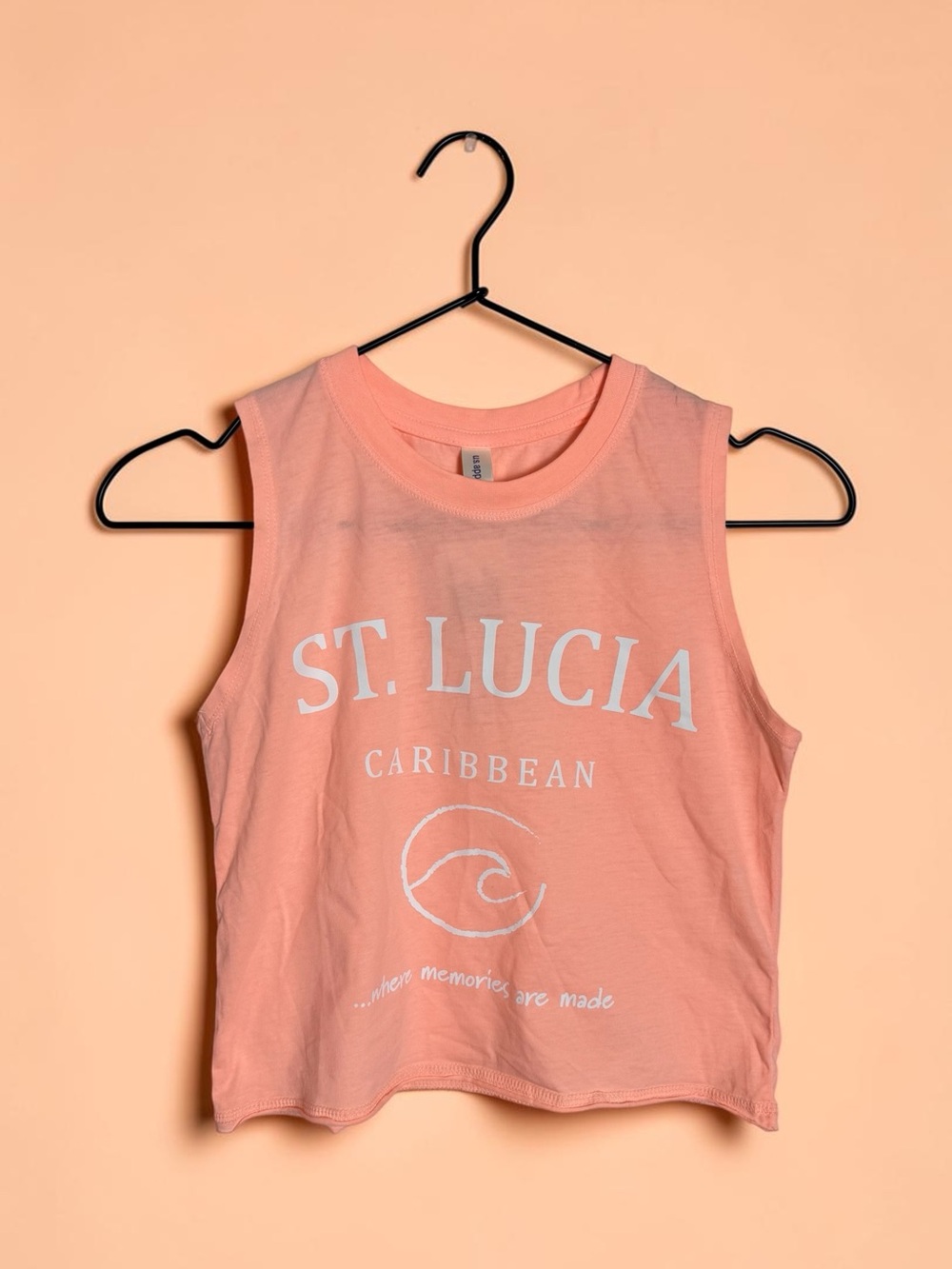 St. Lucia Caribbean Hot Pink and White Vintage Crop Tank